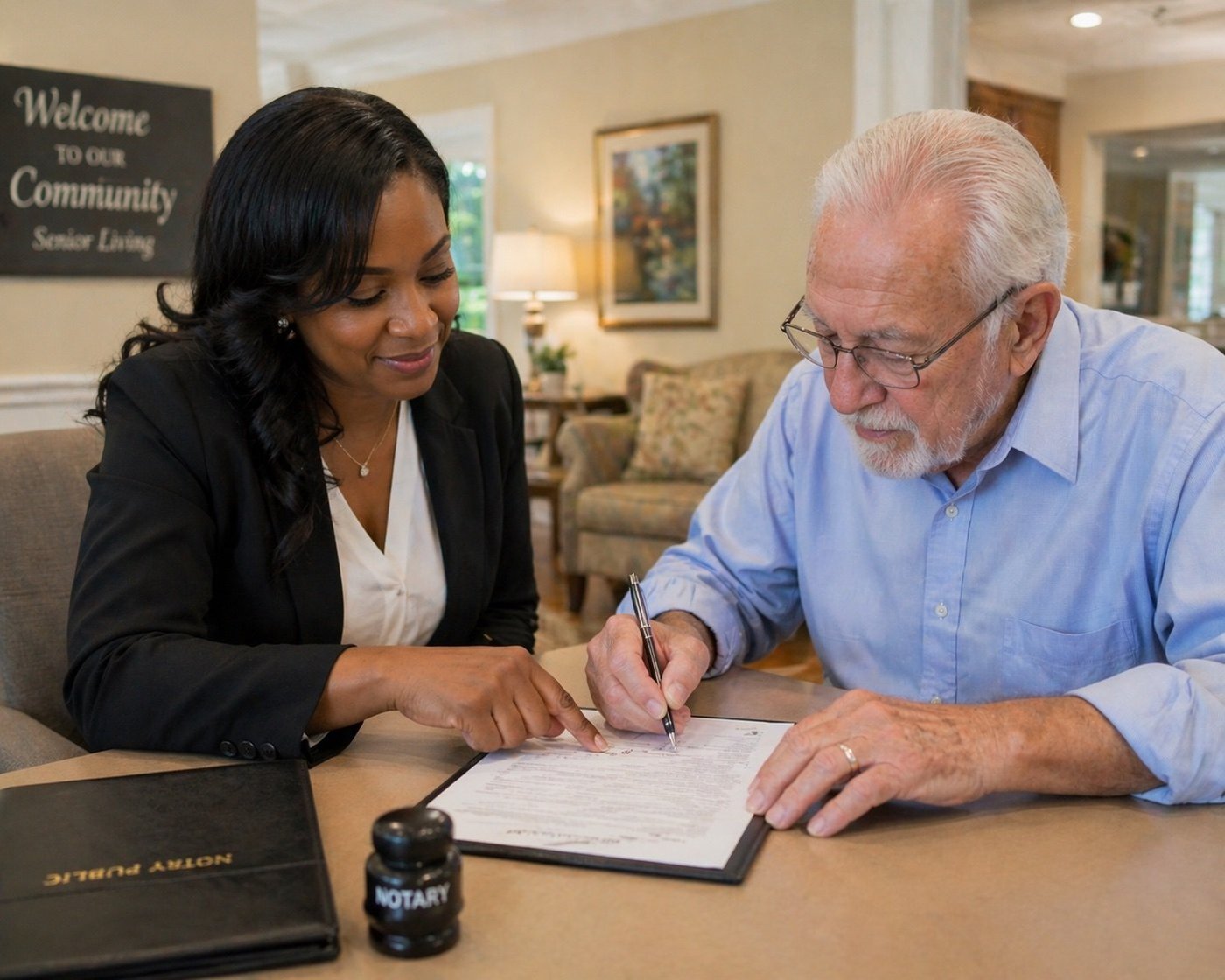 Notary signing appointment with attentive care